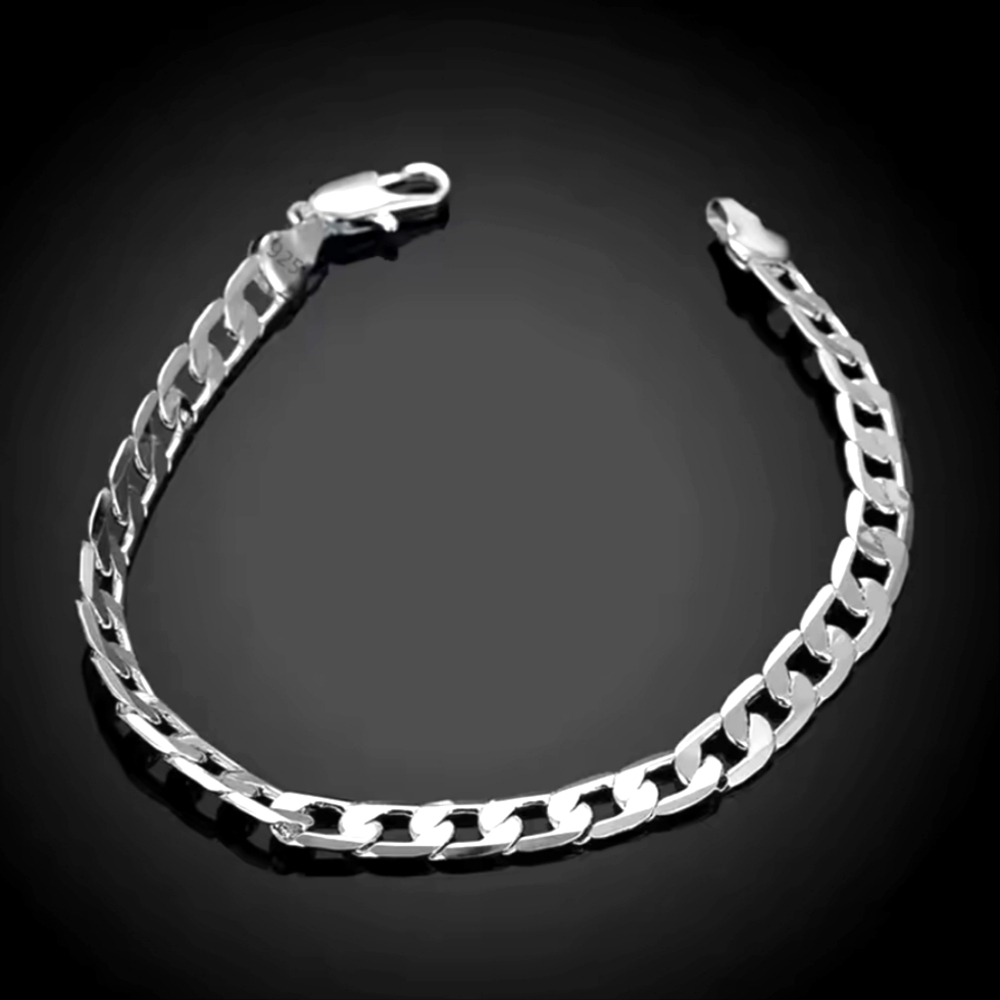 Men's Women's 4mm Sterling Silver Plated Chain Bracelet 8 in. Christmas Gift
